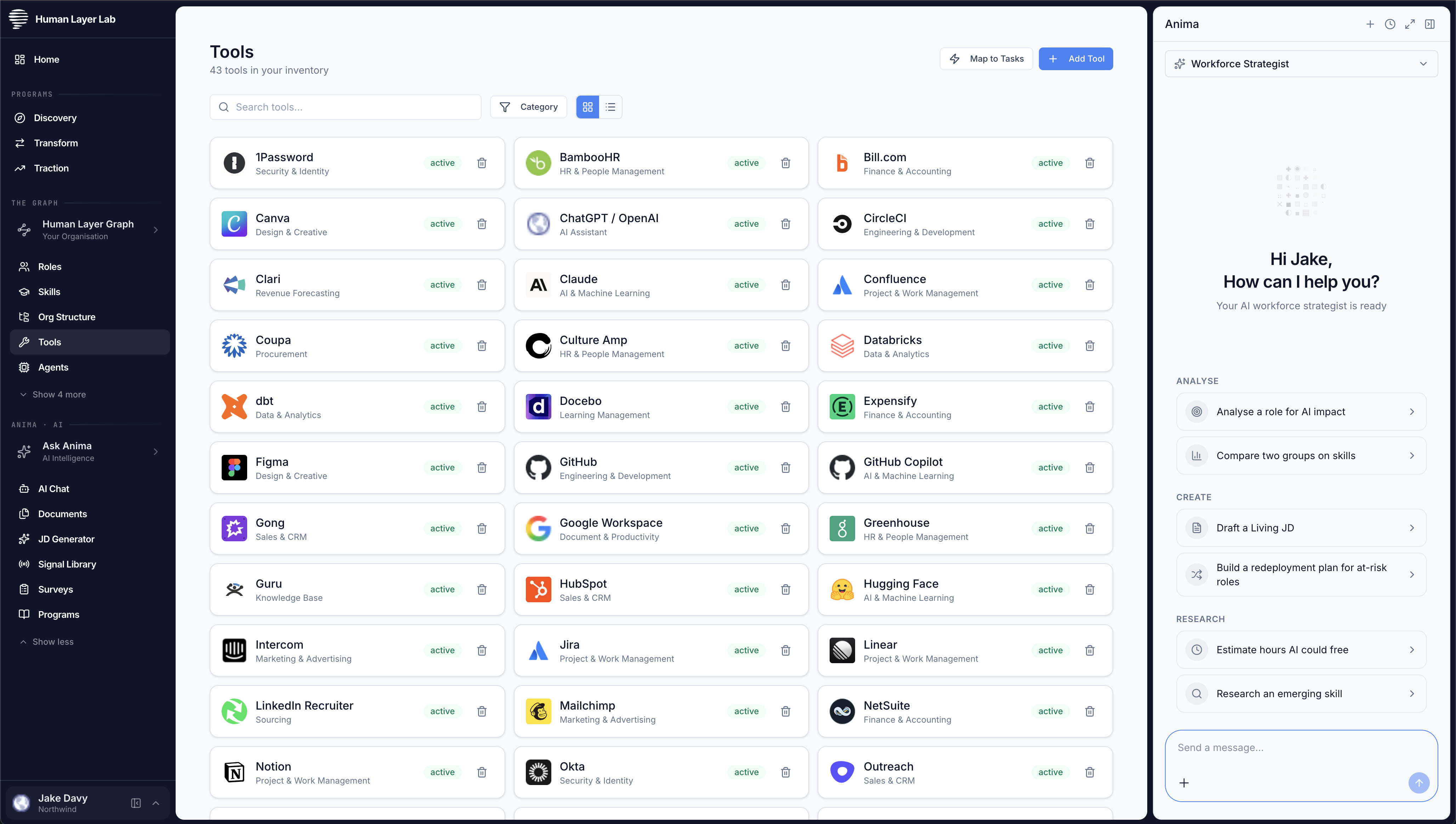 The tools inventory: every tool categorised and mapped to tasks